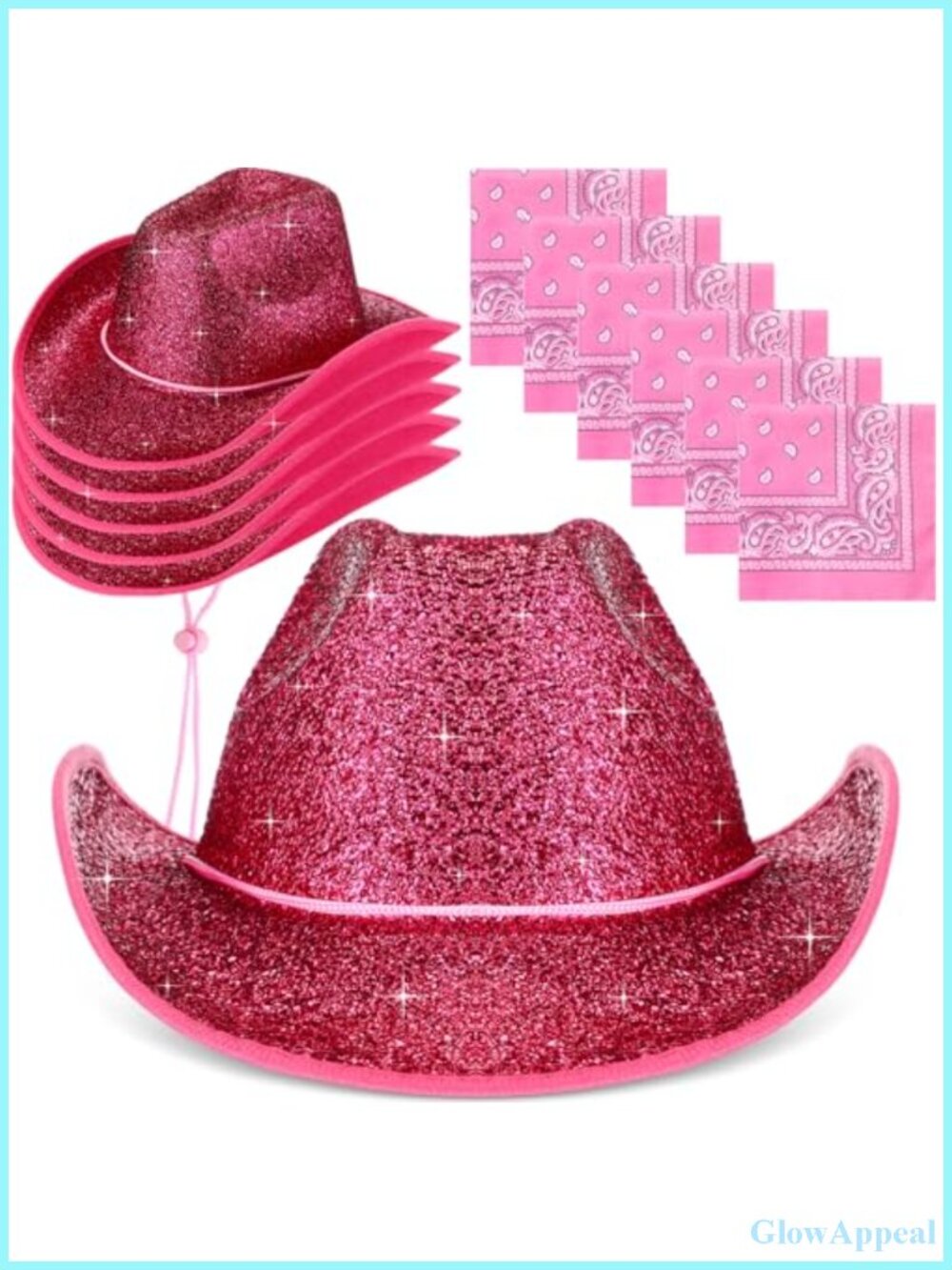 12 Pc Sparkly Cowboy Hats & Bandanas Non Woven Polyester Western Party Set
